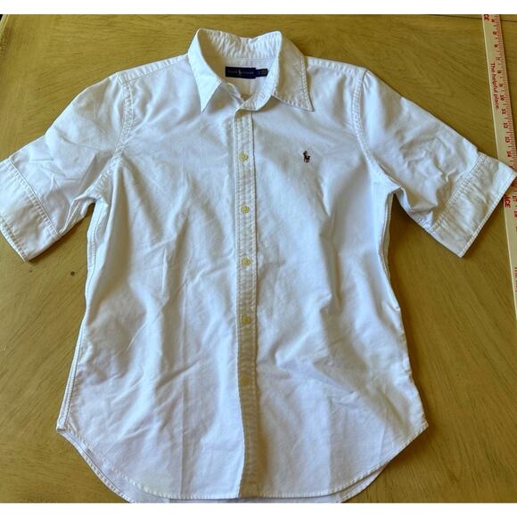 Ralph Lauren Mens button down Shirt L Short Sleeve cuffed RARE Slim fit see pics - Picture 3 of 11